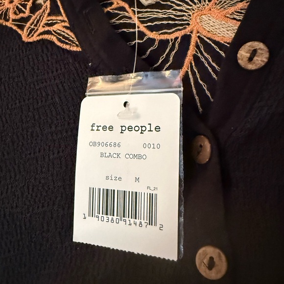 Free People Tops - Free People Black and Tan Embroidered Top